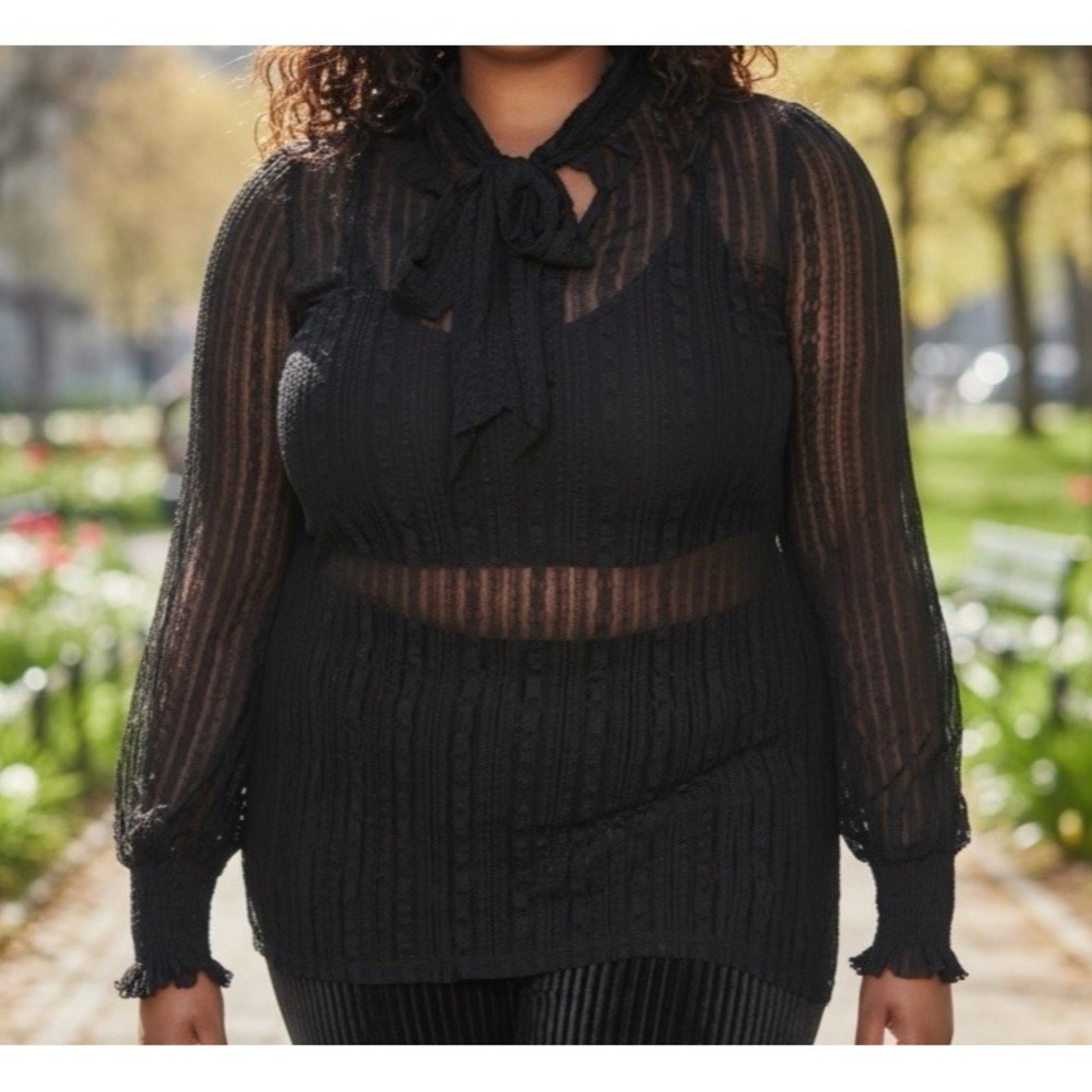 Killstar Misty Mesh Blouse Womens 4XL Black Sheer Bow Neck Whimsy Goth Witchy